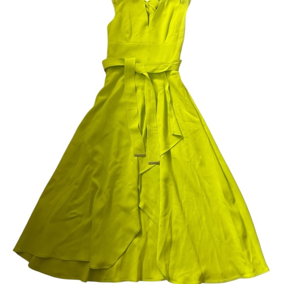 Karen Millen Petite Compact Viscose Tailored Waterfall Midi Dress Lime Size 4 - Picture 10 of 13
